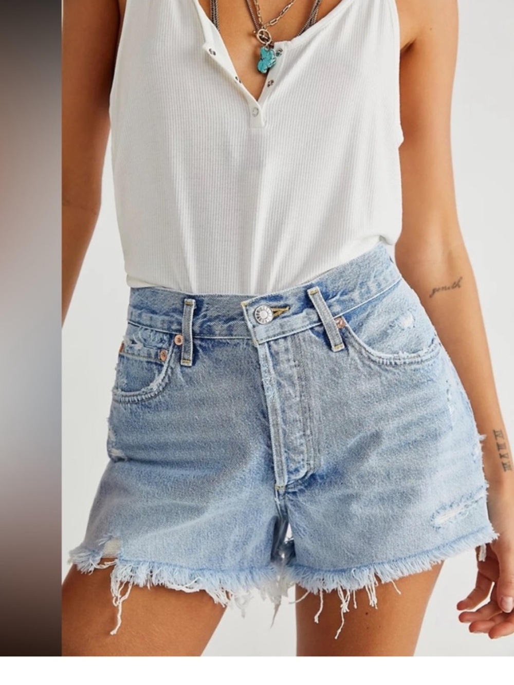 AGOLDE Parker Distressed Denim Shorts High Rise Cutoff Light Wash Size 24